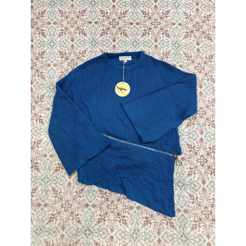 Hayden Los Angeles Blue Asymmetrical Zip Chunky Knit Sweater N2154 Mens Small